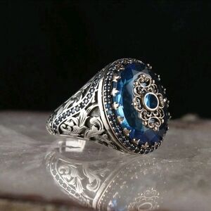 Very Unique And Elegant Blue Silver Ring From Morocco Unisex Sz 10 Men's NEW